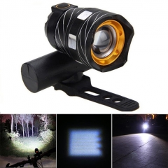 XANES ZL01 800LM T6 Bicycle Light Three Modes Zoomable Night Riding USB Rechargeable Waterproof - Black
