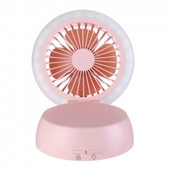 Mushroom Shape Table Fan Light  Rechargeable USB Fan Table Lamp - Pink