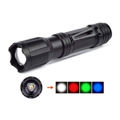 Vazzling 4 Color in 1 Multi-Color Flashlight 18650 Zoomable Tactical Flashlight Multi-Functional Flashlight for Hunting Fishing Hiking