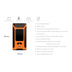 Authentic Wismec Sinuous RAVAGE230 200W TC VW APV Mod  - Gloss Orange