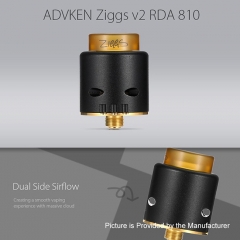 Authentic ADVKEN Ziggs V2 24mm RDA Rebuildable Dripping Atomizer w/ 810 Drip Tip - Black
