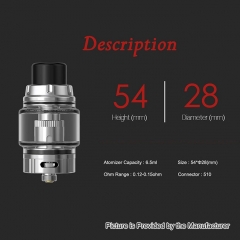 Authentic Fumytech Rodeo 28mm Mesh Sub Ohm Tank Clearomizer 6.5ml/0.13ohm - Silver