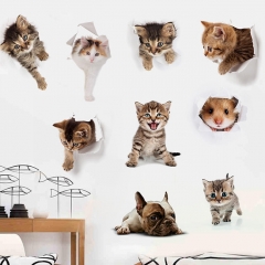 3D Cats Dogs Hamster Wall Sticker Kids Room Cute Animals Decal Art Poster Toilet Stickers Home Decor