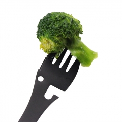 Outdoor Home Multifunctional Stainless Steel Camping Hiking Picnic Spoon Fork - Black