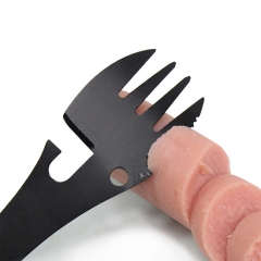 Outdoor Home Multifunctional Stainless Steel Camping Hiking Picnic Spoon Fork - Black