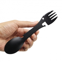 Outdoor Home Multifunctional Stainless Steel Camping Hiking Picnic Spoon Fork - Black