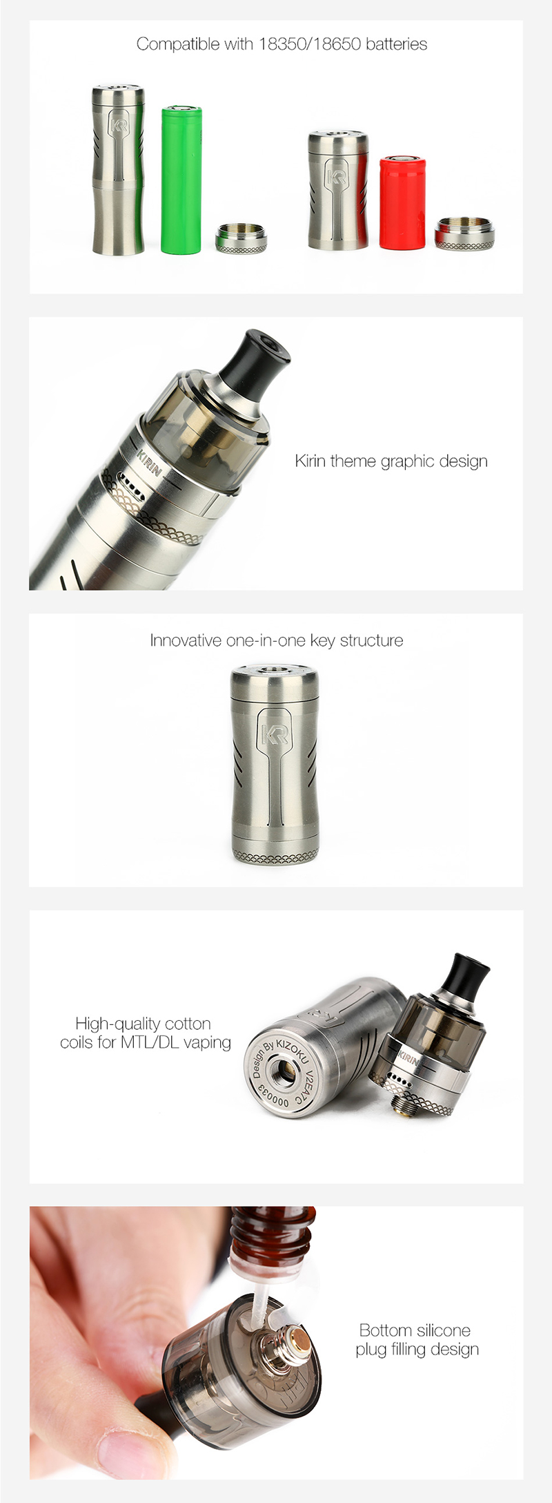 Buy Authentic KIZOKU Kirin Semi-Mech 18350/18650 Mechanical Tube Vape  ModAuthentic KIZOKU Kirin Semi-Mech 18350/18650 Mechanical Tube Vape Mod  24mm + Disp