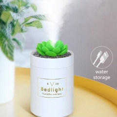 USB Port 280ML Mini Cactus Shape Air Purifier Cool Mist Humidifier for Car Home Office - White