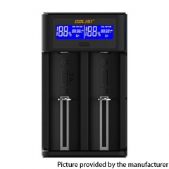 Authentic Golisi I2 2A Two-Slot Smart USB Charger w/ LCD Screen Compatible with Battery Length Ranging 32~70mm - Black