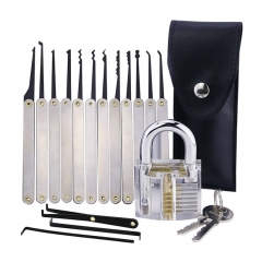 Transparent Practice Padlock with 12pcs Unlocking Lock Picks Set Key Extractor Tool