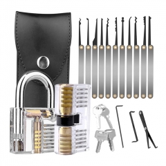 17-Piece Lock Pick Set Aulola Padlock Picking Tools Kit with 2 Transparent Training Locks for Beginner and Pro Locksmiths