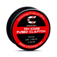 Authentic Coilology SS316 Tri-Core Fused Clapton 3*28/38 GA Prebuilt Spool Wire 10 Feet - 1.08ohm