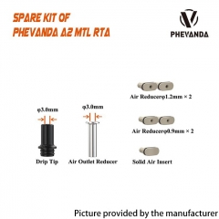Authentic Phevanda A2 RTA MTL Air Set + 510 Drip Tip / Air Outer Reducer / 1.2mm / 0.9mm/ Solid Reducer