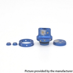 Authentic MK MODS Handmade Engraved Titanium Drip Tip + Button Set for Dotaio V2 - Blue