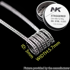 NK SS316L Staggered Fused Clapton Prebulit Coil Wire (26+38)*2/38GA 0.22ohm 8pcs