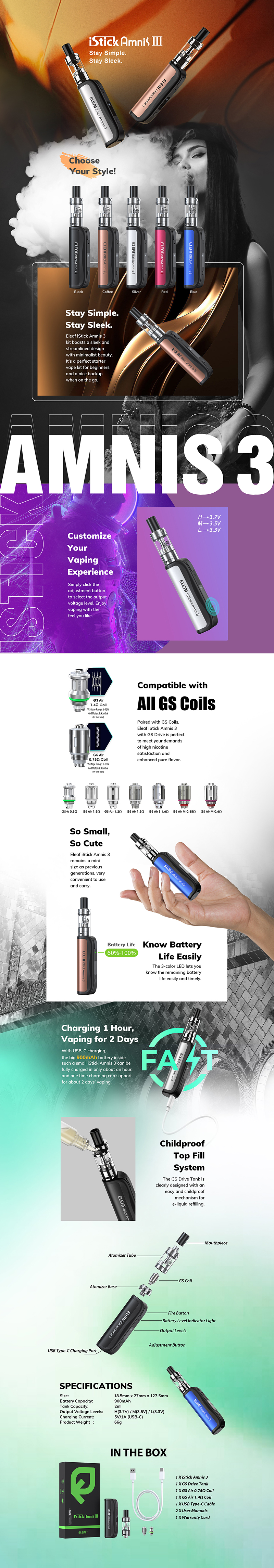 eleaf istick amnis 3 Eleaf iStick Amnis III 3 20W Starter Kit