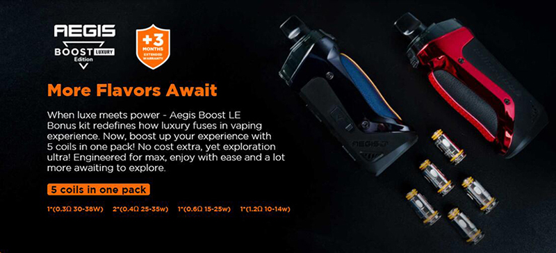 Buy Authentic GeekVape Aegis Boost LE Bonus Kit with 5 Coils 3.7ml