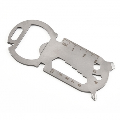 Multifunction EDC Tool Card Creative Bottle Opener Keychain with Ruler Hexagonal Spanner - Silver