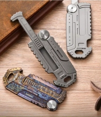 Titanium Portable Multi EDC Tools Card Bottle Opener Folding Knife Simple Ruler - Rainbow