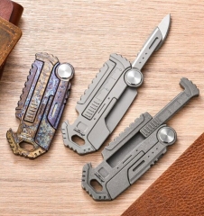 Titanium Portable Multi EDC Tools Card Bottle Opener Folding Knife Simple Ruler - Rainbow