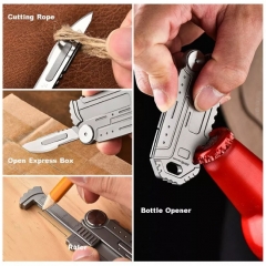 Titanium Portable Multi EDC Tools Card Bottle Opener Folding Knife Simple Ruler - Rainbow