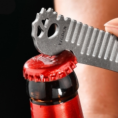 Titanium Alloy Comb Carrying Bottle Opener Antistatic Thick Handmade CNC Cutting Portable EDC Tool - Silver