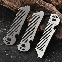 Titanium Alloy Comb Carrying Bottle Opener Antistatic Thick Handmade CNC Cutting Portable EDC Tool - Silver