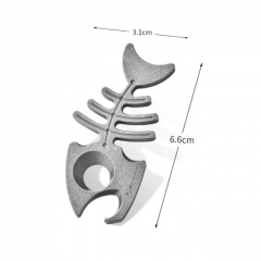 Titanium Alloy Fishbone Shape Bottle Opener Keychain EDC Outdoor Tool - Stone Washed Color