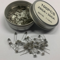 Premade Coil SS316L 28GA+36GA Clapton Coils 100pcs - 1.1ohm