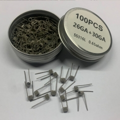 Premade Coil SS316L 26GA+30GA Clapton Coils 100pcs - 0.65ohm