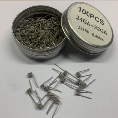 Premade Coil SS316L 24GA+32GA Clapton Coils 100pcs - 0.4ohm