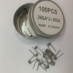 Premade Coil Ni80 Fused Clapton Ni80 26GA*2+38GA Coil Wire 100pcs - 0.34ohm