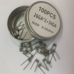 Premade Coil Ni80 Fused Clapton 26GA*2+34GA Coil Wire 100pcs - 0.26ohm