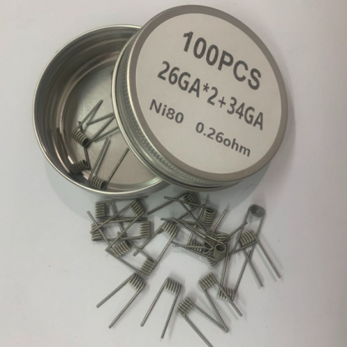 Premade Coil Ni80 Fused Clapton 26GA*2+34GA Coil Wire 100pcs - 0.26ohm