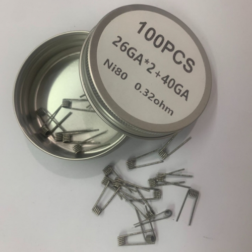 Premade Coil Ni80 Fused Clapton Ni80 26GA*2+40GA Coil Wire 100pcs - 0.32ohm