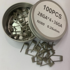 Premade Coil NI80 Quad Core Fused Clapton 28GA*4+36GA Coil Wire 100pcs - 0.26ohm