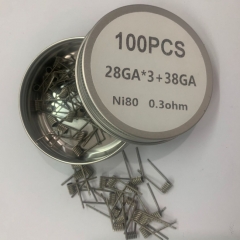 Premade Coil NI80 Triple Core Fused Clapton 28GA*3+38GA Coil Wire 100pcs - 0.3ohm