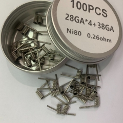 Premade Coil NI80 Quad Core Fused Clapton 28GA*4+38GA Coil Wire 100pcs - 0.26ohm