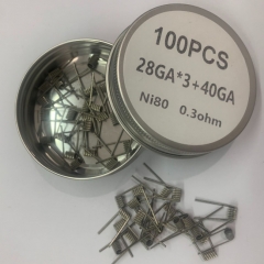Premade Coil NI80 Triple Core Fused Clapton 28GA*3+40GA Coil Wire 100pcs - 0.3ohm