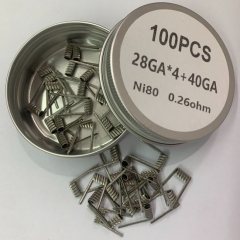 Premade Coil NI80 Quad Core Fused Clapton 28GA*4+40GA Coil Wire 100pcs - 0.26ohm
