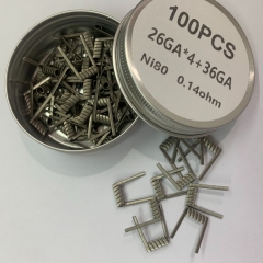 Premade Coil NI80 Quad Core Fused Clapton 26GA*4+36GA Coil Wire 100pcs - 0.14ohm
