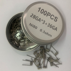 Premade Coil NI80 Triple Core Fused Clapton 28GA*3+36GA Coil Wire 100pcs - 0.3ohm