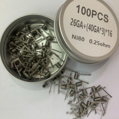 Premade Coil Ni80 Alpha Braid 26GA+(40GA*3)*16 Coil Wire 100pcs - 0.25ohm