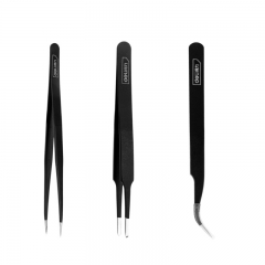 Deli Multifunction Industrial Tweezers 3 Pcs Set High Temperature Resistant Stainless Steel Hand Tools - Black