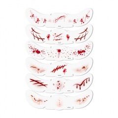 Temporary Halloween Bloody Ghastly Scar Waterproof Tattoo Stickers 6pcs - B