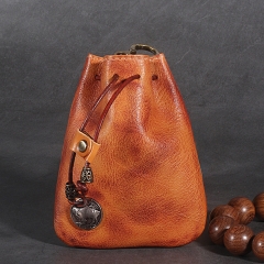 Retro Drawstring Leather Bag for Storage Pipe Tobacco Small Coin Key Fashion Wallet - Brown