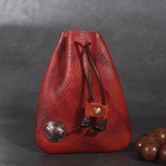 Retro Drawstring Leather Bag for Storage Pipe Tobacco Small Coin Key Fashion Wallet - Red