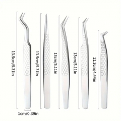 Professional Precision Tweezers Kit Stainless Steel Anti Slip DIY Heat Wire Cotton Makeup Eyelash Tools - Silver