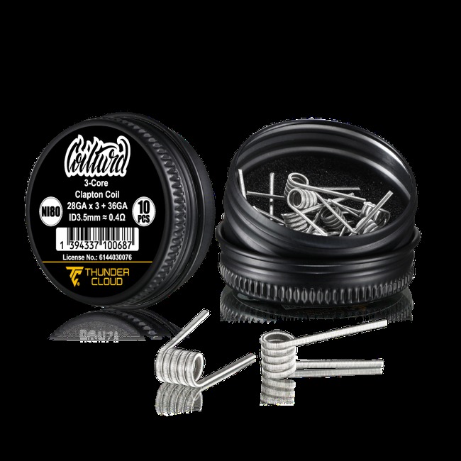Authentic Thunder Cloud Coilturd Clapton Coil NI80 3 Core Fused Clapton 28GAx3+36GA 0.4ohm 10pcs Authentic Thunder Cloud Coilturd Clapton Coil NI80 3 Core Fused Clapton 28GAx3+36GA 0.4ohm 10pcs