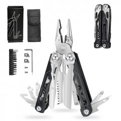 28 in 1 Multi Tool Folding Pliers Stainless Steel Portable Pocket with Screwdriver Bits Survival Gear for Camping Hunting - Black Silver